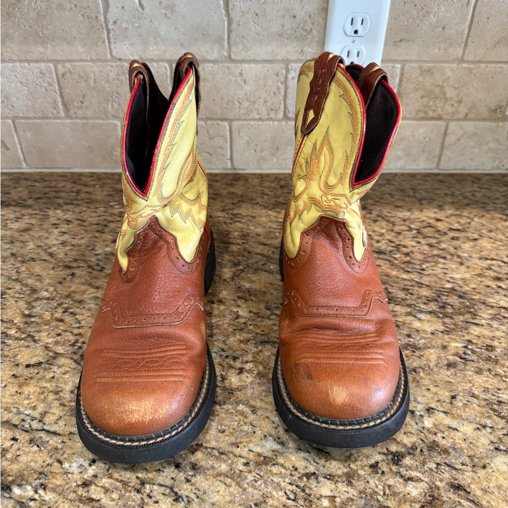 Brown and Yellow Justin Western Boots